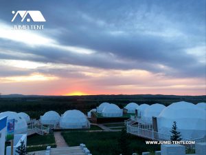 Glamping dome under the sunset