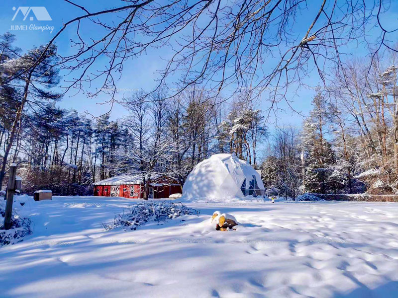 Glamping dome in snow Canada