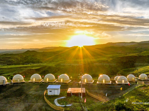 Stunning Glamping Domes in the Sunset