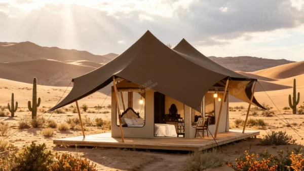 Stretch Tent Canvas: Wind Resistance & Desert Living Advantages缩略图 Stretch Tent Canvas: Wind Resistance & Desert Living Advantages缩略图